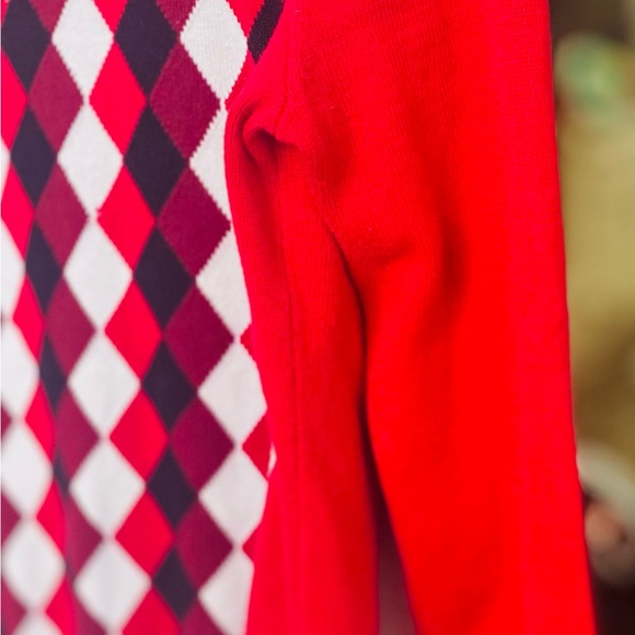 Argyle Checkered Preppy Size L Sweater Liz Claiborne Long Sleeved Red 100% Cotto - Picture 4 of 9